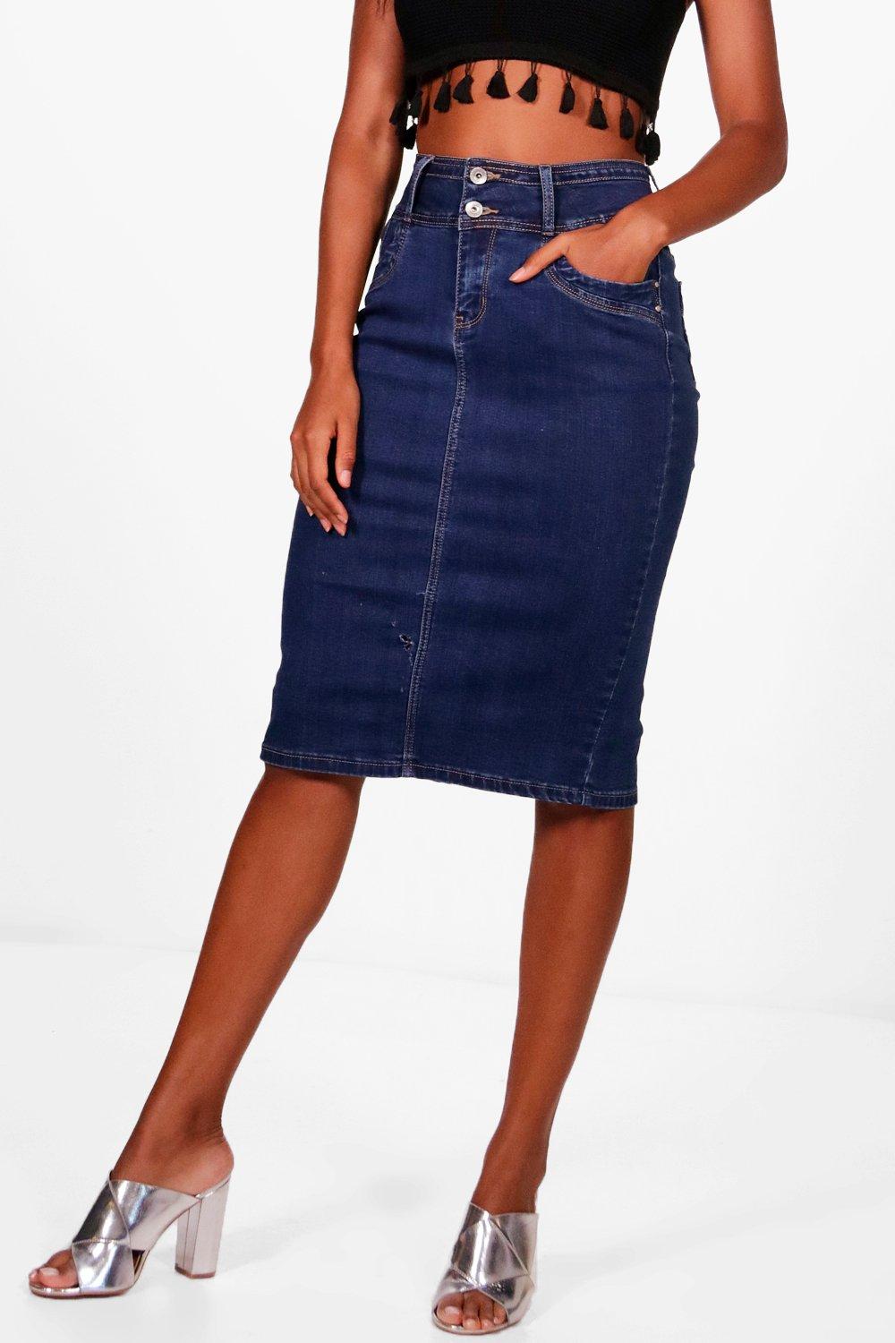 High waisted denim pencil skirt uk best sale